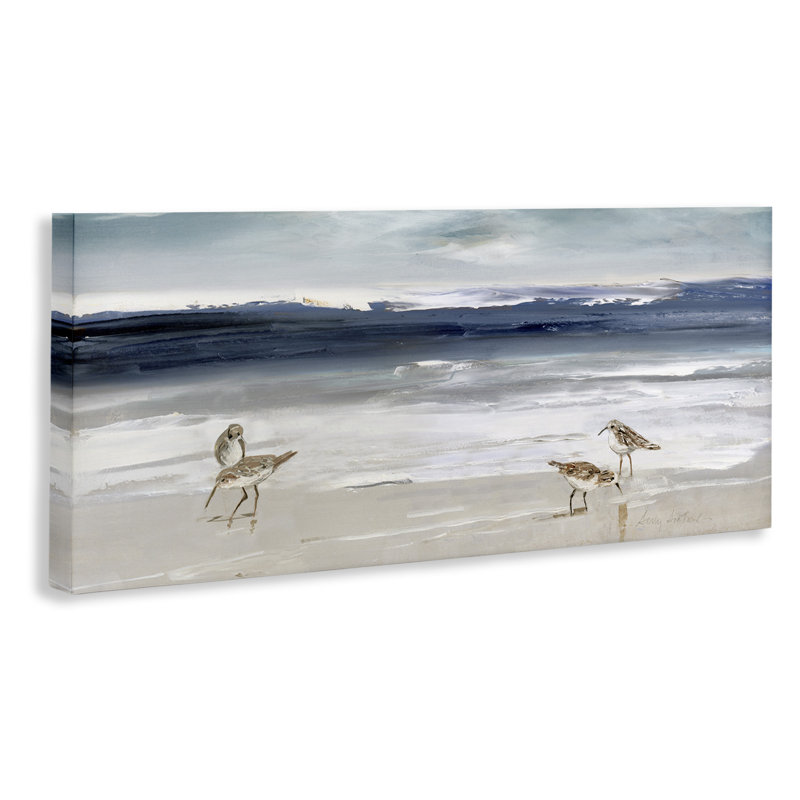 «Sandpipers Grazing Sea Shore», art mural sur toile par Sally Swatland, H 20 po x l 48 po x P 1,5 po
