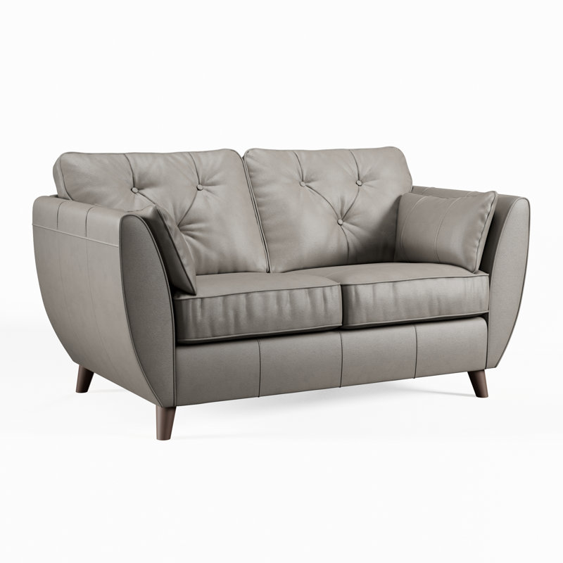 Marylin 2 Seater Leather Tufted Sofa, Navy, Dark Wood