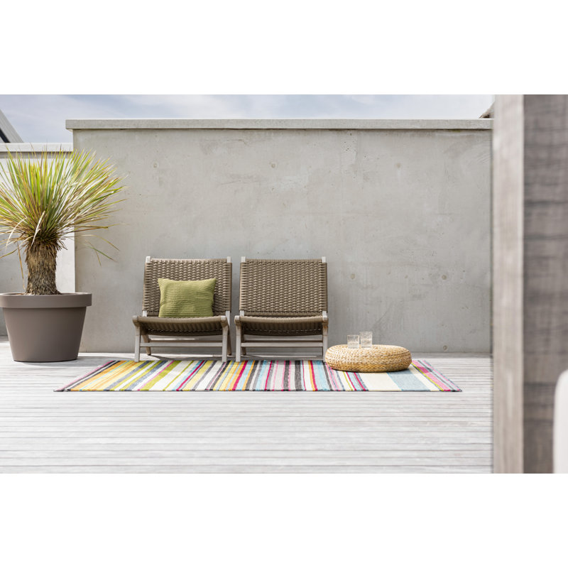 Hand Hooked Striped Area Rug, Rectangle 5'3" x 7'6"