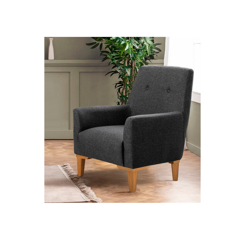 Fauteuil à oreilles, Mélange de polyester gris foncé Nampreet, Naturel