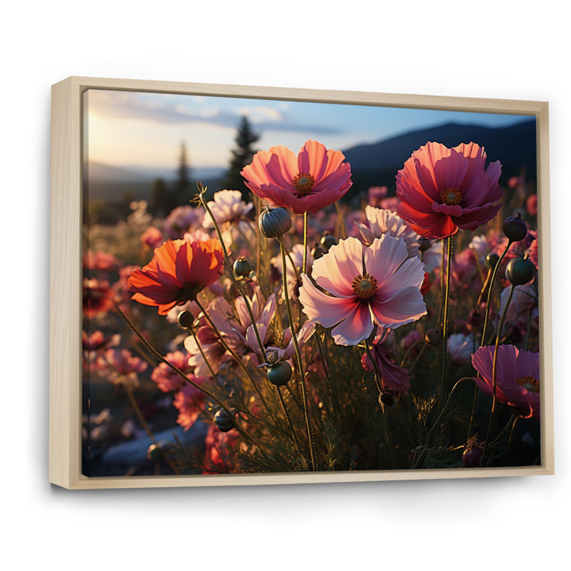 Champs roses de fleurs sauvages, H 16 po x l 32 po x P 1 po, Cadre naturel flottant