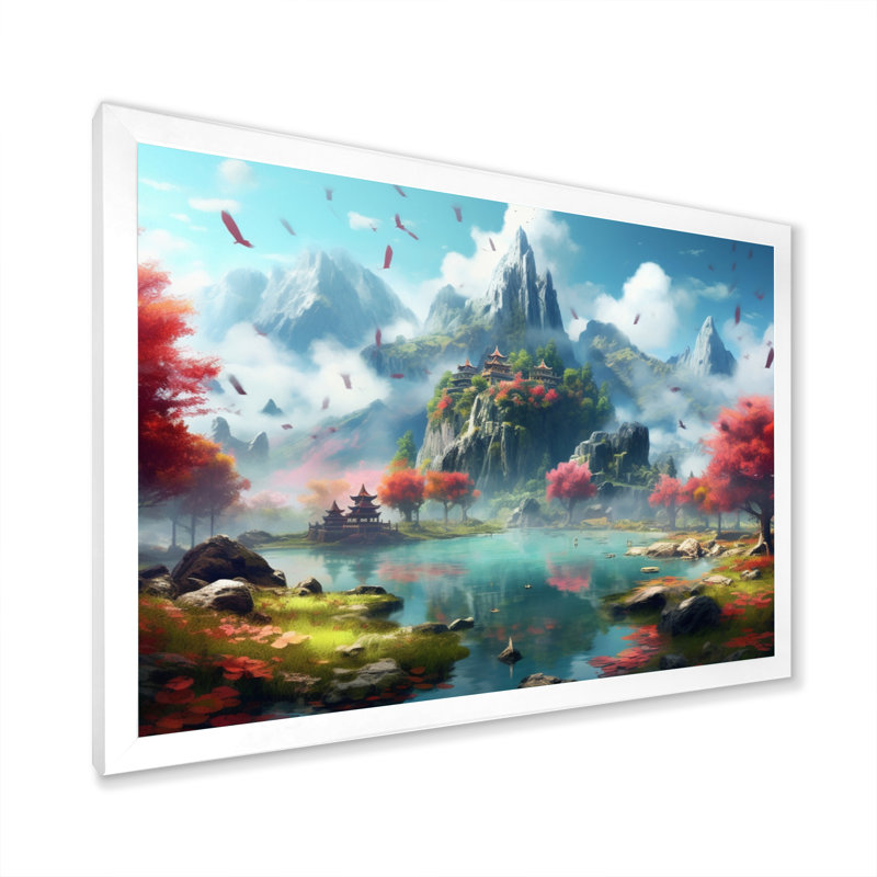 Château de conte de fées IV sur toile, H 34 po x l 44 po x P 1,5 po, Cadre simple blanc