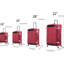 Ensemble de 4 valises verticales en rouge Claret, légères et extensibles pour un maximum de rangement, avec roulettes pivotantes à 360 degrés, poignées de transport à profil bas, compartiments extérieurs, poche intérieure de couvercle, côté
