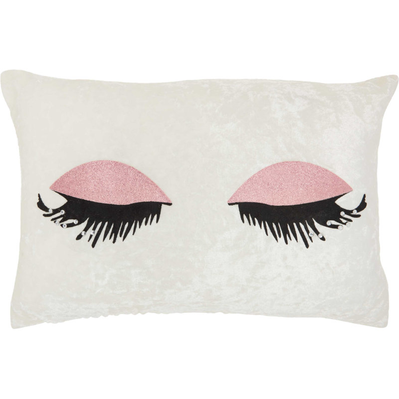 Sequined Velvet Throw Pillow, 12" H x 18" W x 0.5" D, Ivory/Pink