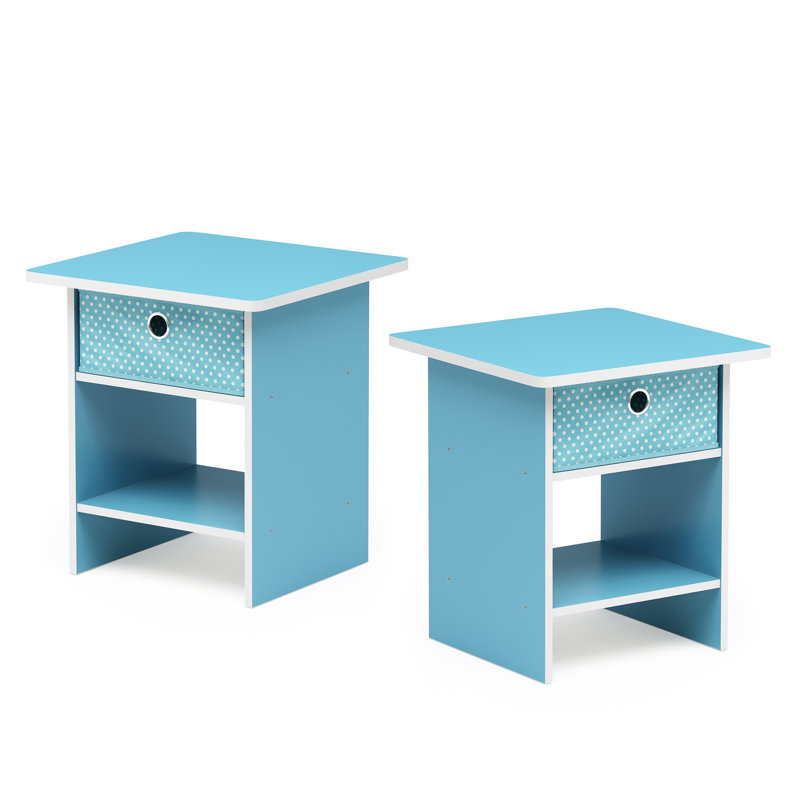 Ensemble de tables de bout à 2 tiroirs avec rangement Pelkey, Bleu clair, bleu clair