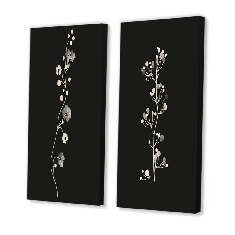 Abstrait, monochrome rétro, plante, silhouettes II, ensemble de 2 impressions, H 20 po x l 24 po x P 1 po, Toile tendue
