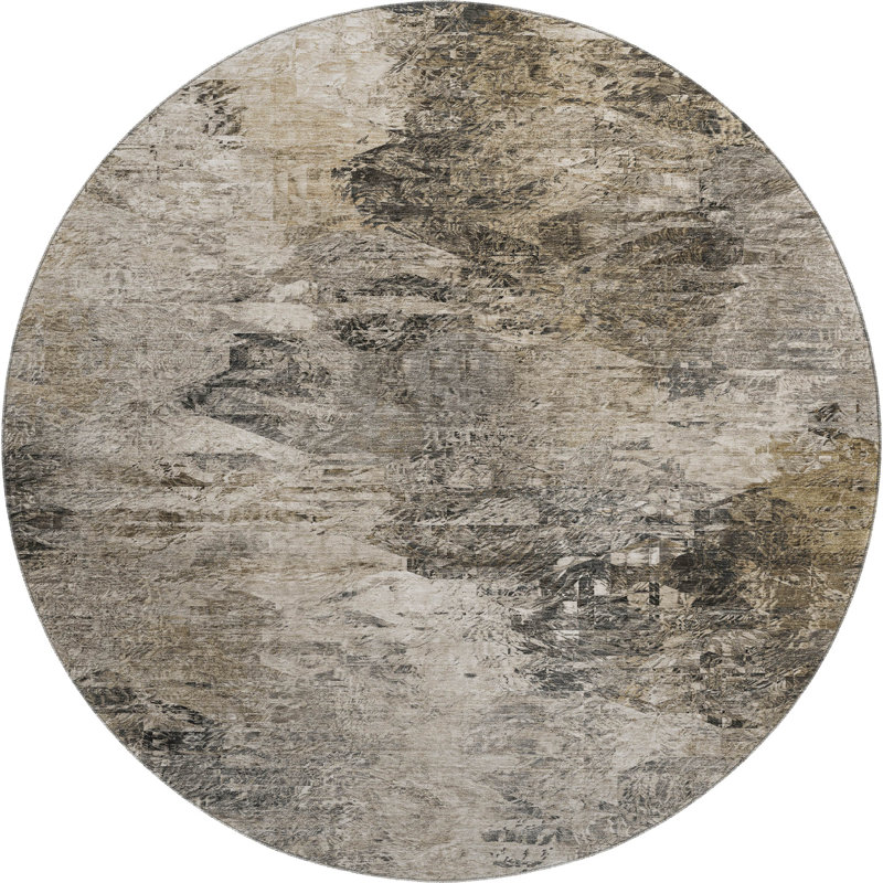 Premium Machine Washable Cerrito AMF592 Taupe Rug, Round 8'