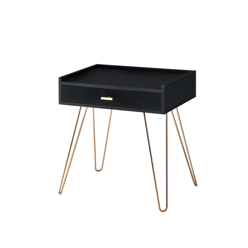 23.5" Table With Copper Hairpin Legs, Matte Black Appearance And Drawer Functionality Accent Legs For Storage