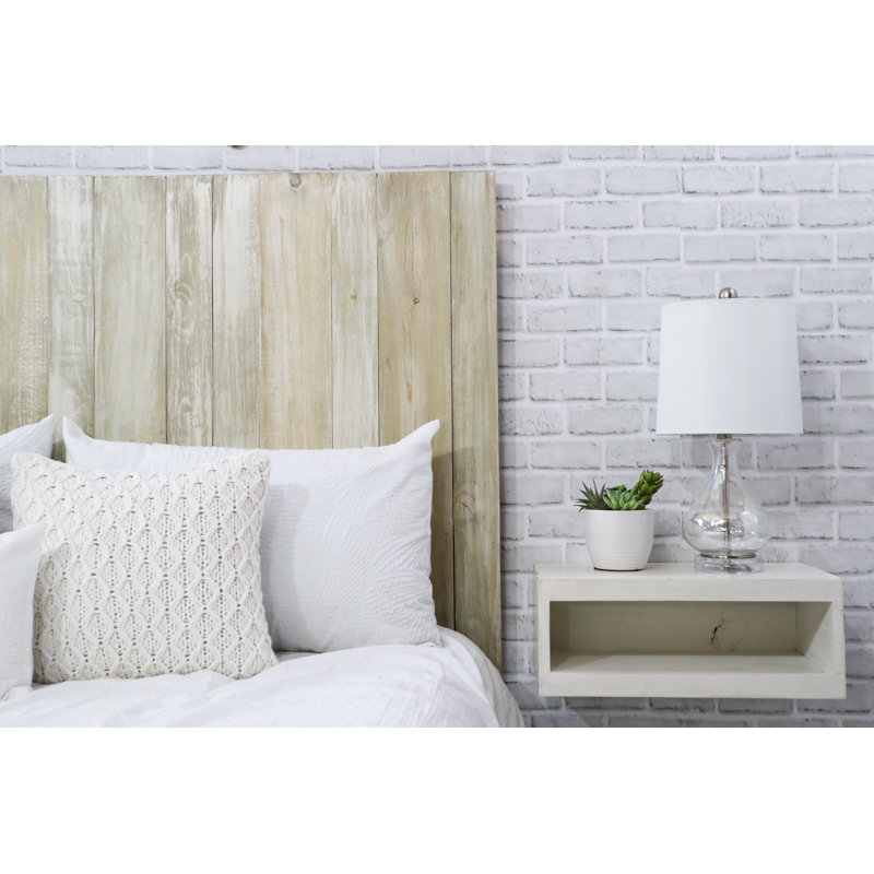 Tête de lit murale en bois massif Ashleah, Sauge délavé, Double
