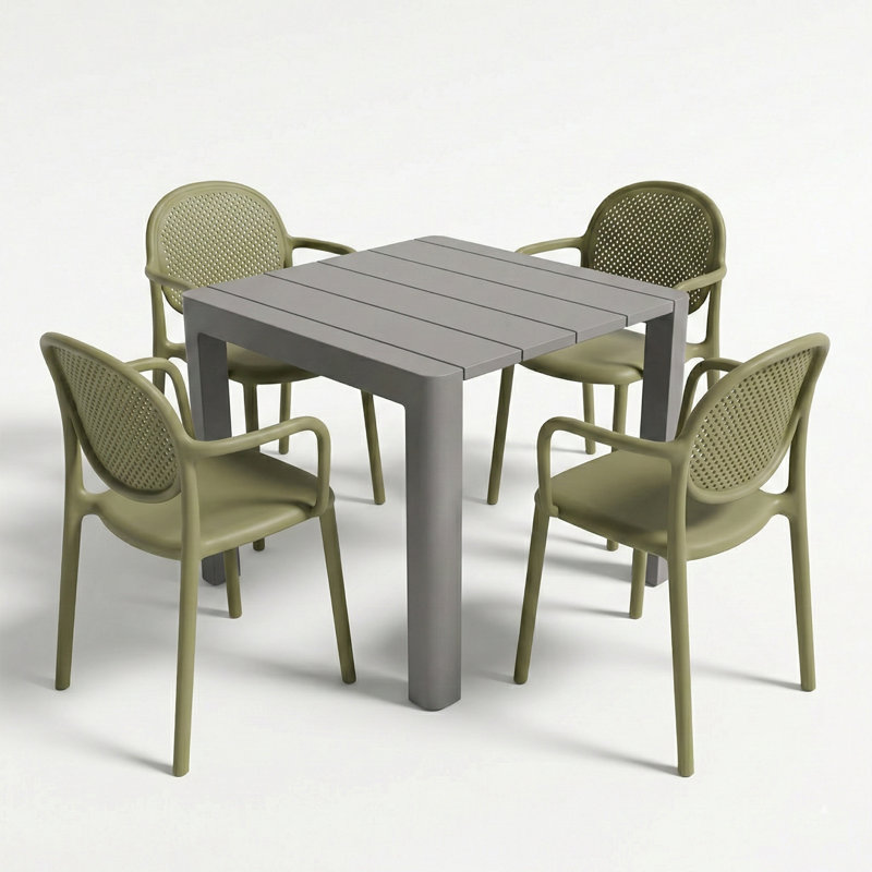 Ackles 4 - Person Patio Dining Set with Square Table, Green/Grey