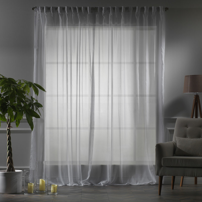 Extra Wide & Extra Long Faux Silk Crep Chifon Sheer Curtain Panels, 52" W x 72" L, White