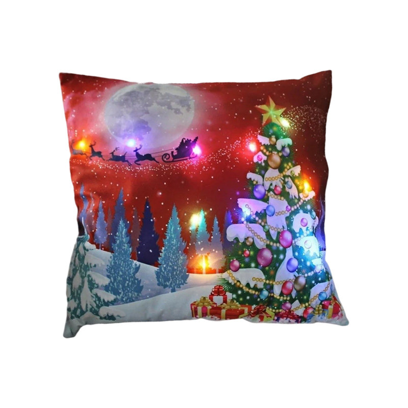 Oreillers de Noël à DEL Cadeaux des Fêtes Oreillers à DEL qui peuvent s'allumer ou rester allumé Deux modes de changement de mode Imprimé Canapé Coussins Coussins d'oreiller