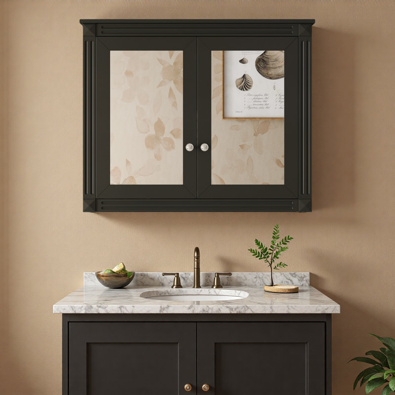 36'' X 28'' Medicine Cabinet, Wall Mounted Bathroom Storage Cabinet, Modern Bathroom Wall Cabinet With 2 Mirrors, Black