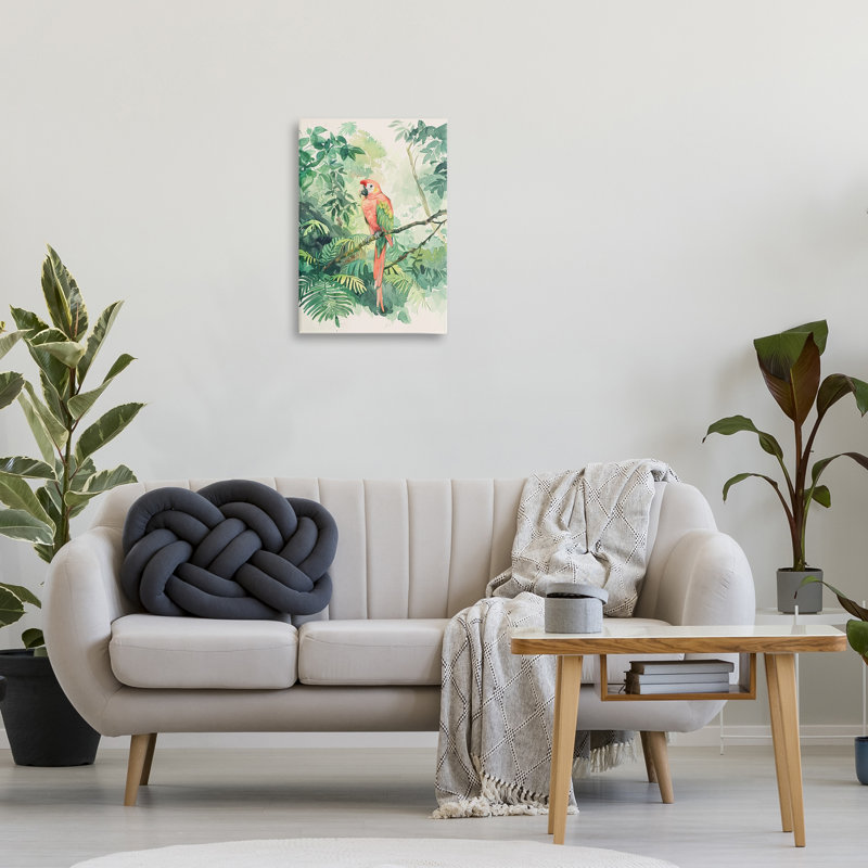  Art mural perroquet rose dans la jungle par LSR Design Studio, H 24 po x l 16 po