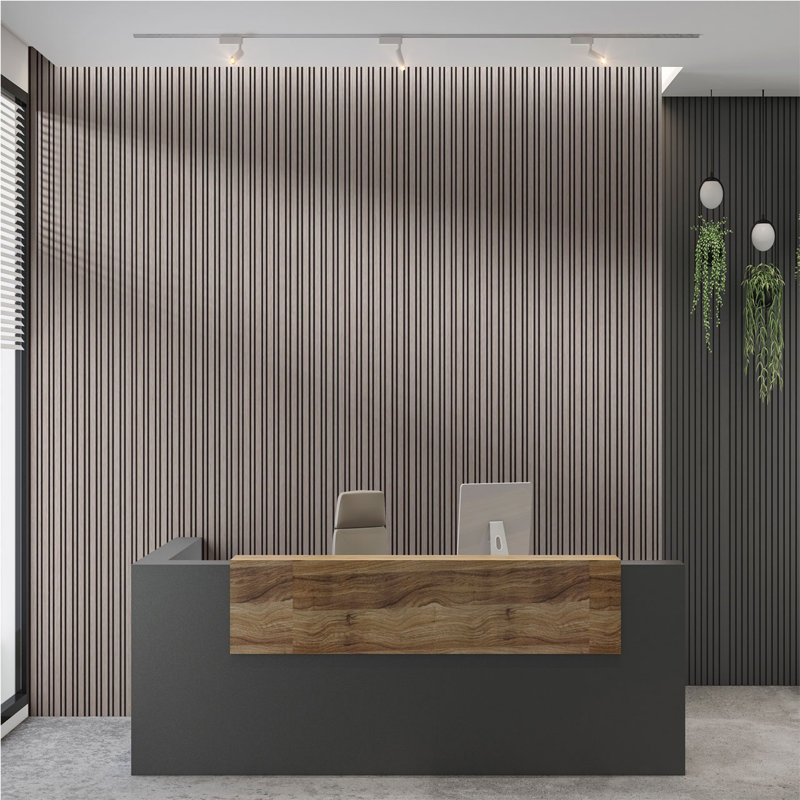 Murs en lattes de bois en polystyrène de 0,25 po Urban Stripes, H 12 po x l 94,5 po x P 0,25 po, Cendré