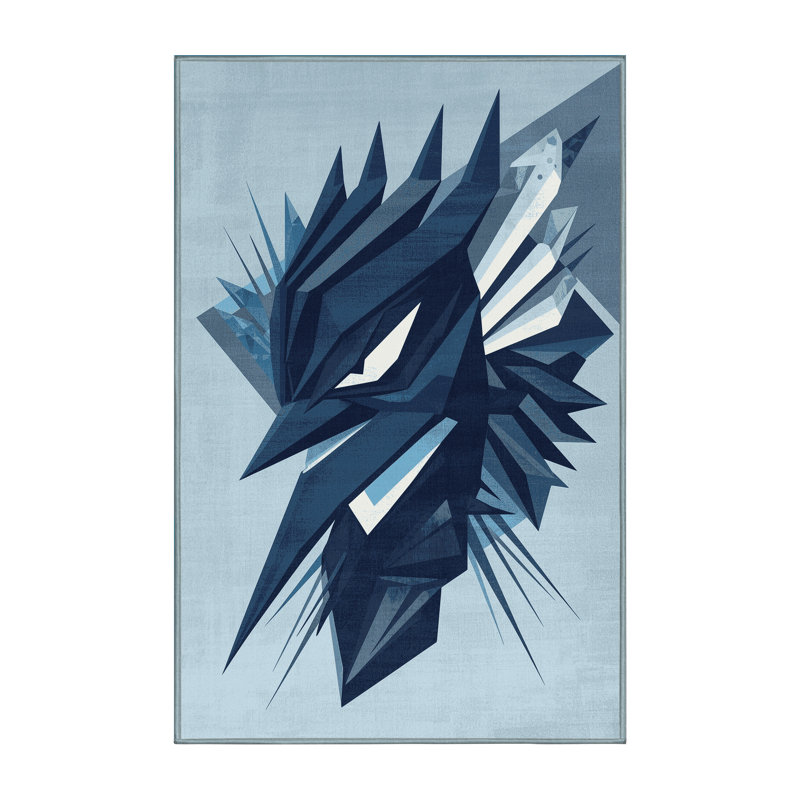 Tapis doux et moelleux à motif géométrique moderne et contemporain en bleu Dykstra Tengu - reliure bleu ciel, 8x12