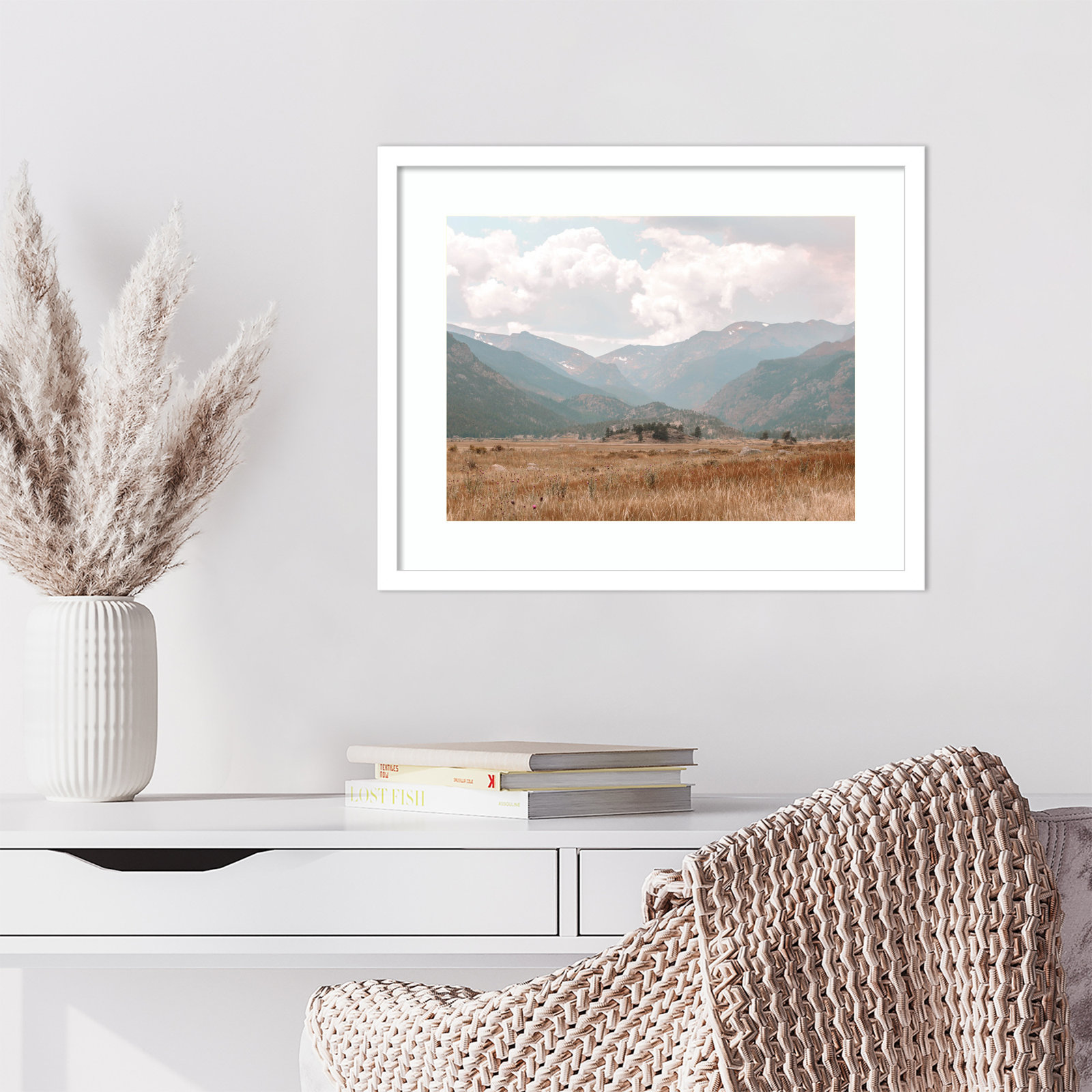 Cornell "Wanderings" Print by Alicia Abla, White, 17" H x 21" W x 1" D