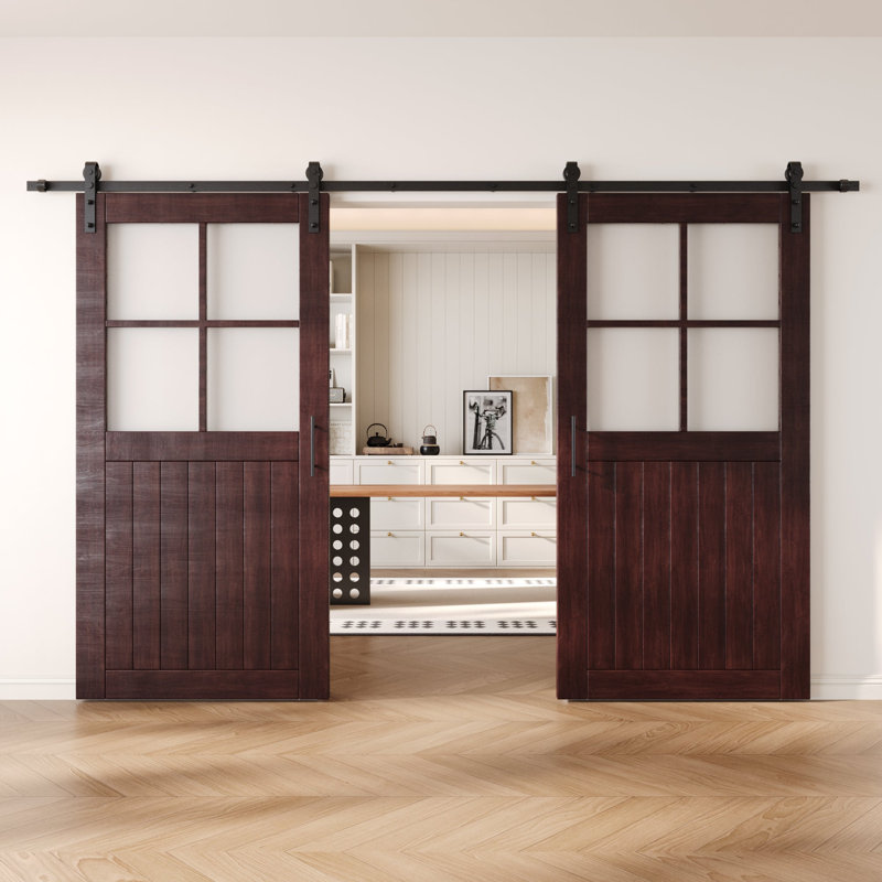 Portes de grange non assemblées et finies en verre givré double 36 po x 80 po Homacer Red Homacer, 36 po x 80 po