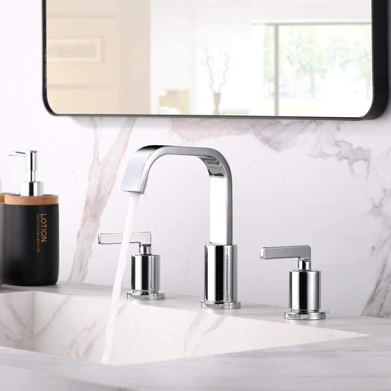 Robinet de salle de bain à large entraxe avec bonde, Chrome