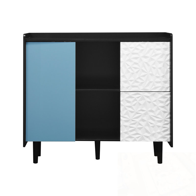 Wood Arria with 2 Drawers and open storage, Black+Blue