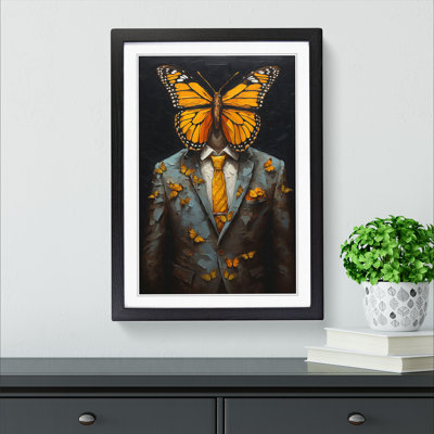 Butterfly In A Suit Painting - Single Picture Frame Print on Wood
