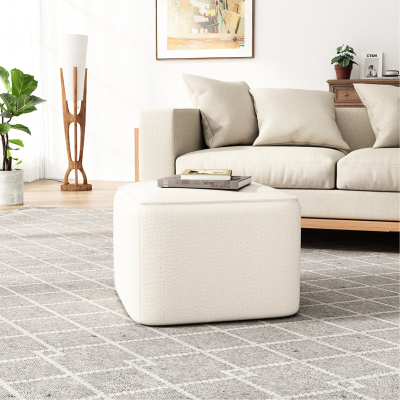 Carré blanc rembourré Boucle avec repose-pieds non marquants et fonction à facettes multiples pour la décoration intérieure, l 22,27 po x P 16,21 po, coussins à ressorts ensachés en mousse dense, minimaliste