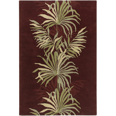Tapis botanique tropical en laine touffeté à la main brun, crème et vert Cianie