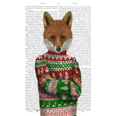 Fox In Christmas Sweater by Fab Funky - Wrapped Canvas Print
