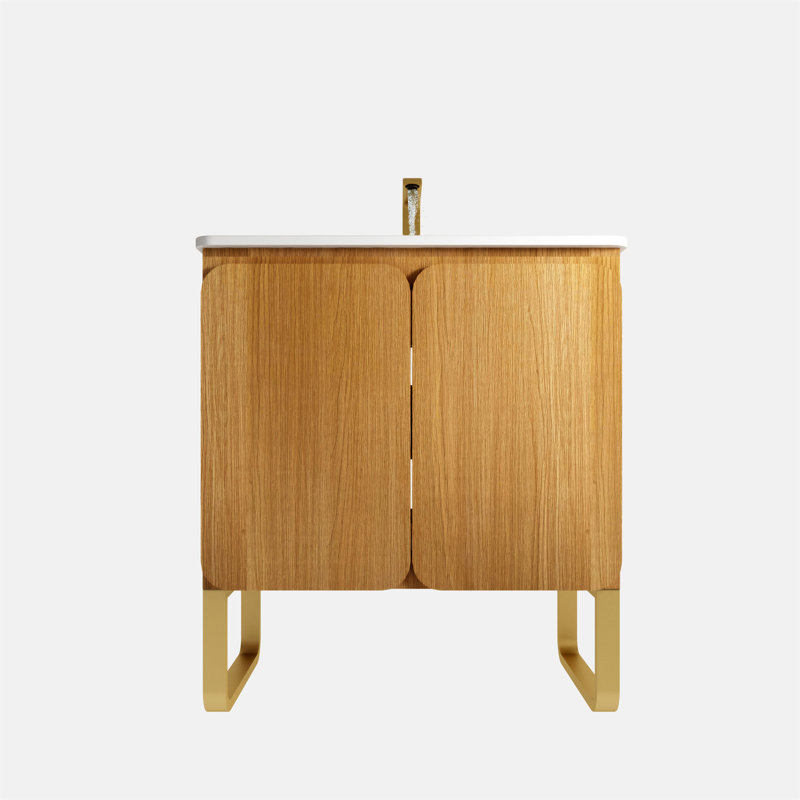 U093-Dalia30f-107 Meuble-lavabo autoportant et mural en bois clair de 30 po avec lavabo en céramique