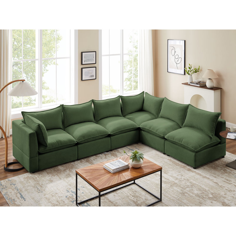 Canapé modulaire rembourré 6 pièces Pasadera, 100 % polyester vert olive