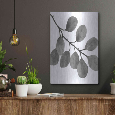  «Leaves in Grey I» par Cindy Jacobs, art mural en métal, 12 po x 16 po