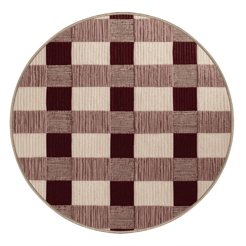 Tapis brun à carreaux lavable à la machine, Rond 3 pi