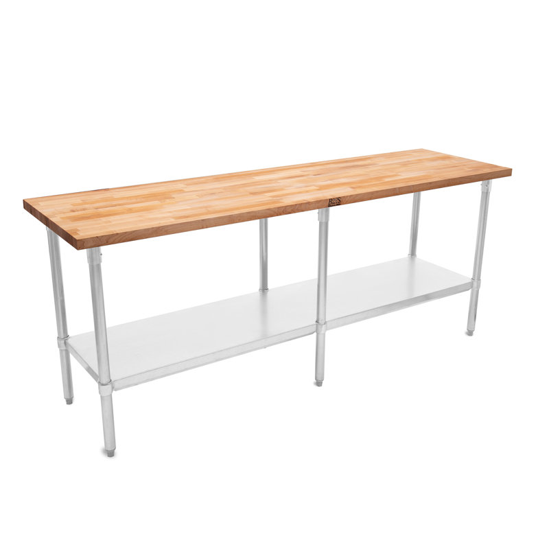Wood Work Table with Undershelf, 35" H x 84" W x 24" D