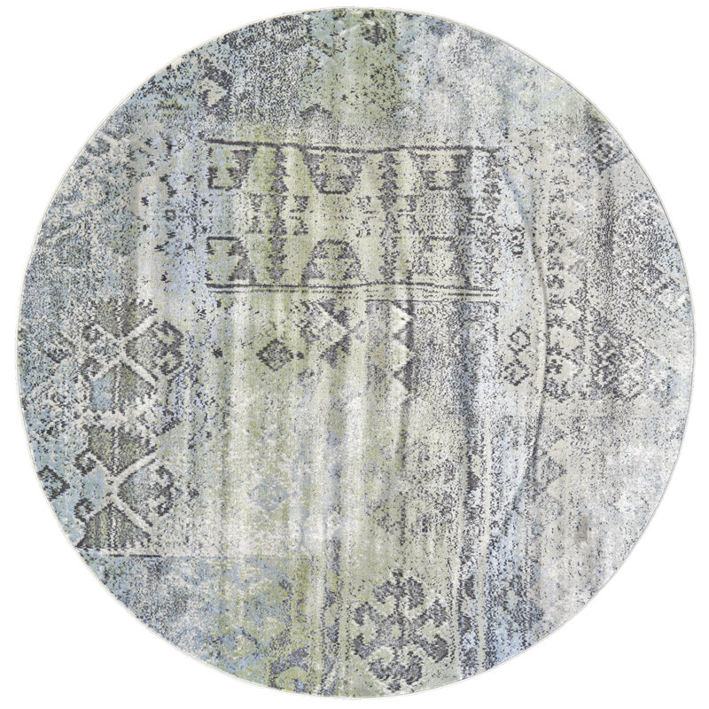 Tapis géométrique menthe / taupe Adamok, Rond 8 pi
