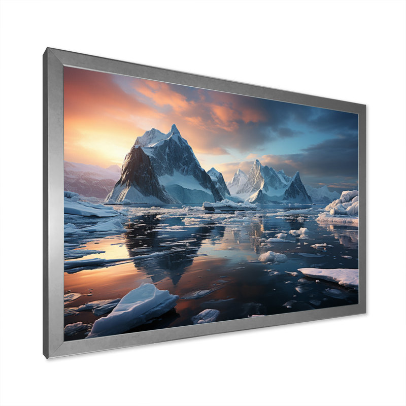 Iceberg sarcelle, rêves arctiques I, H 30 po x l 40 po x P 1,5 po, Cadre simple argenté
