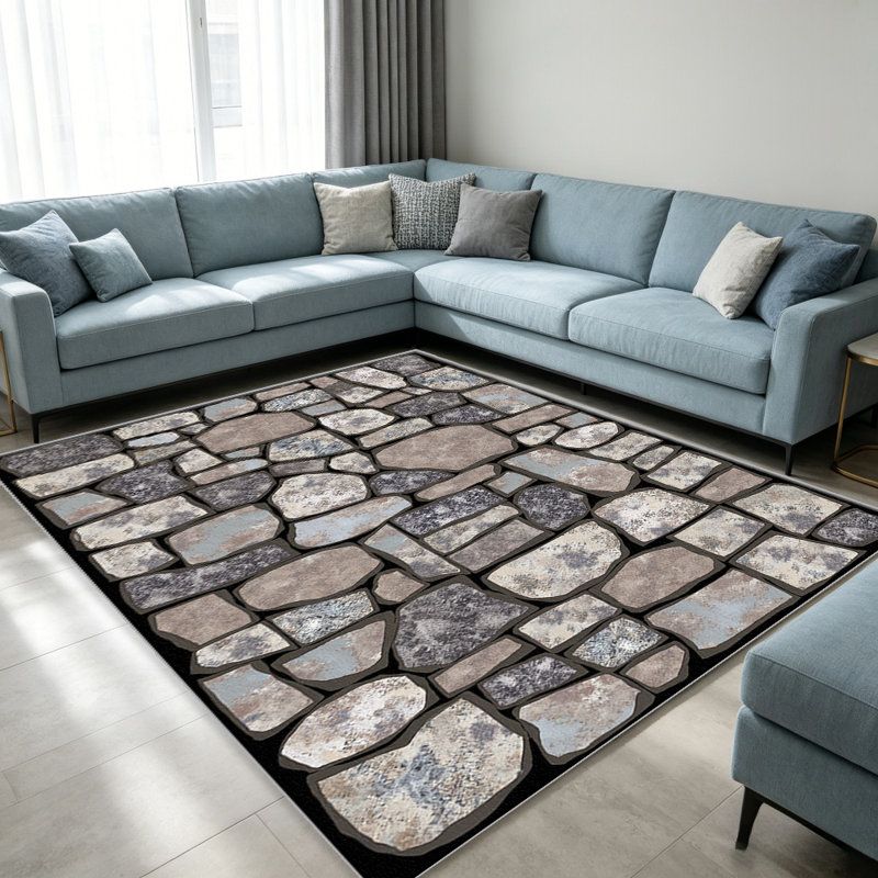 Grey Stone Mosaic carpet-easy to clean, machine-washable, soft and comfortable; suitable for door mats, kitchens, living rooms, bedrooms, corridors, and laundry areas. Easy to clean, durable carpet for home decoration.