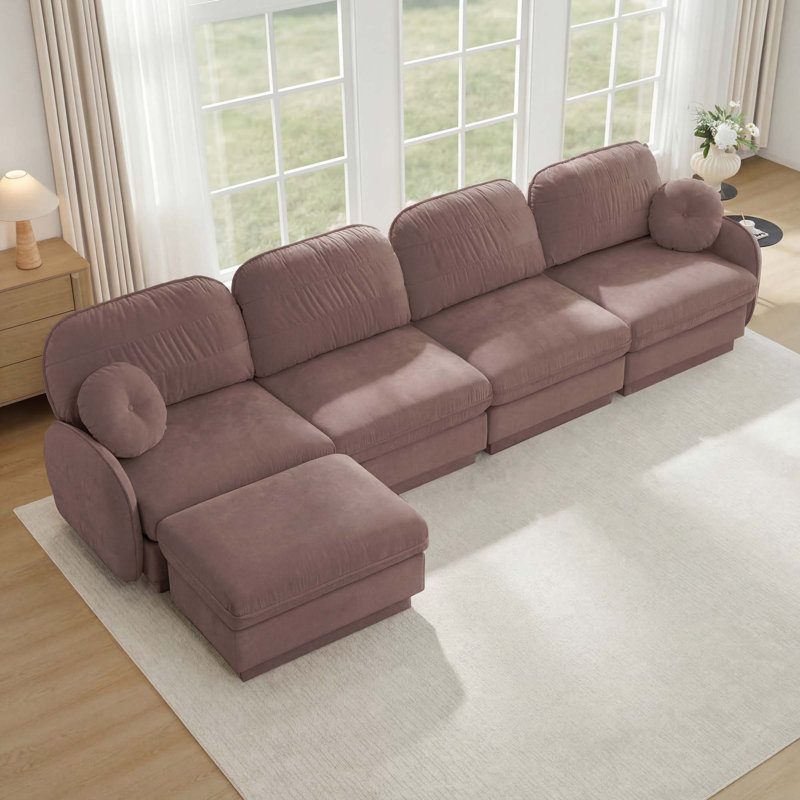 Canapé surdimensionné en L de 137 po en chenille de 137 po, canapé à assise profonde avec repose-pieds à 1 siège, coussins ronds exquis et coussins de dossier matelassés, pieds de base encastrés