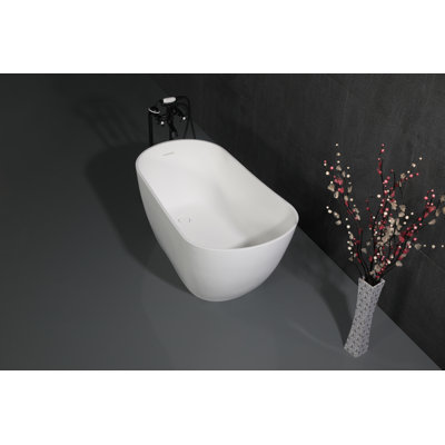 Kingston Brass Arcticstone 52-Inch Solid Surface Oval Single Slipper Freestanding Tub with Drain