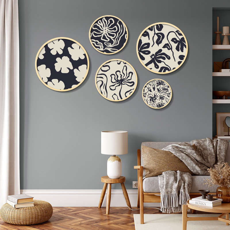 Elegant 5-Piece Decorative Framed MDF Painting Set, 17.1 x 17.1 inches & 14.6 x 14.6 inches & 12.2 x 12.2 inches & 10.2 x 10.2 inches & 7.1 x 7.1 inches | 100% Solid Wood Frames, Perfect for Home Décor & Gallery Walls