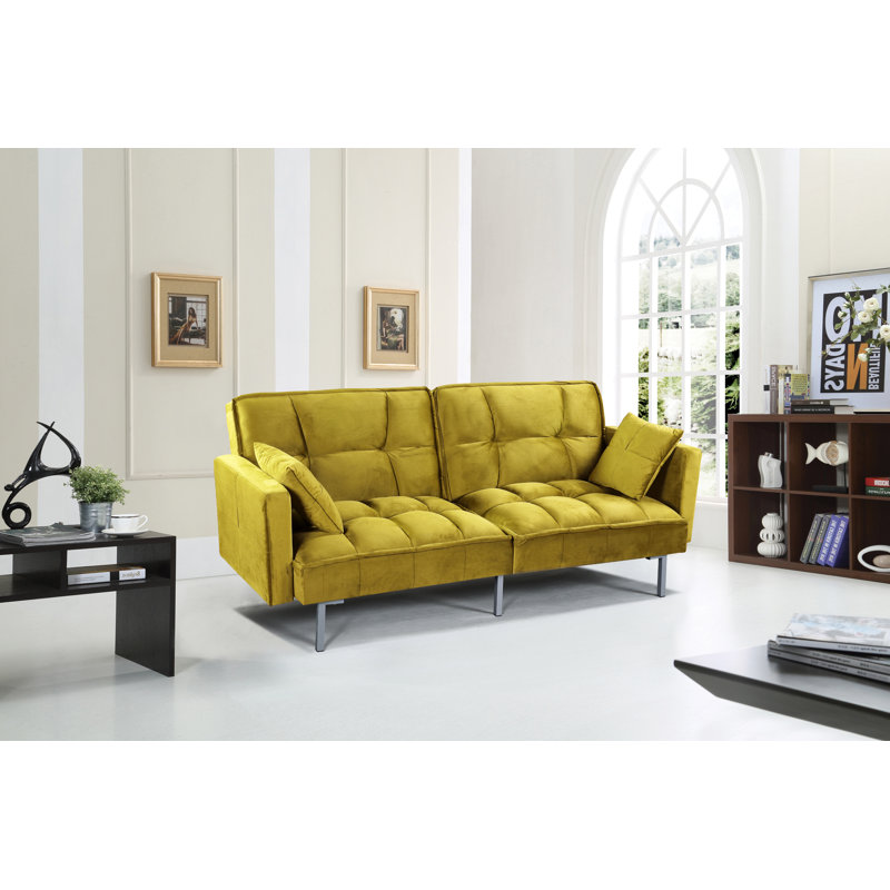 Mackayla 75.6'' Upholstered Convertible Sofa, Greenish Yellow