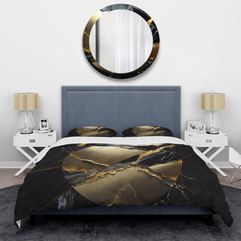 Abstract Geode Gold III - Ensemble de housse de couette moderne - Polyester en microfibre