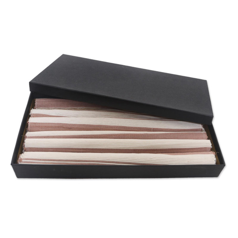 Vaimi Rectangular Striped Linen Table Topper, Brown