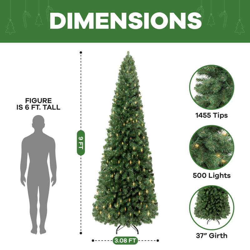 Traditional Pre-Lit Slim Christmas Tree – Illuminated with Warm Lights and Sturdy Metal Stand for Effortless Holiday Charm