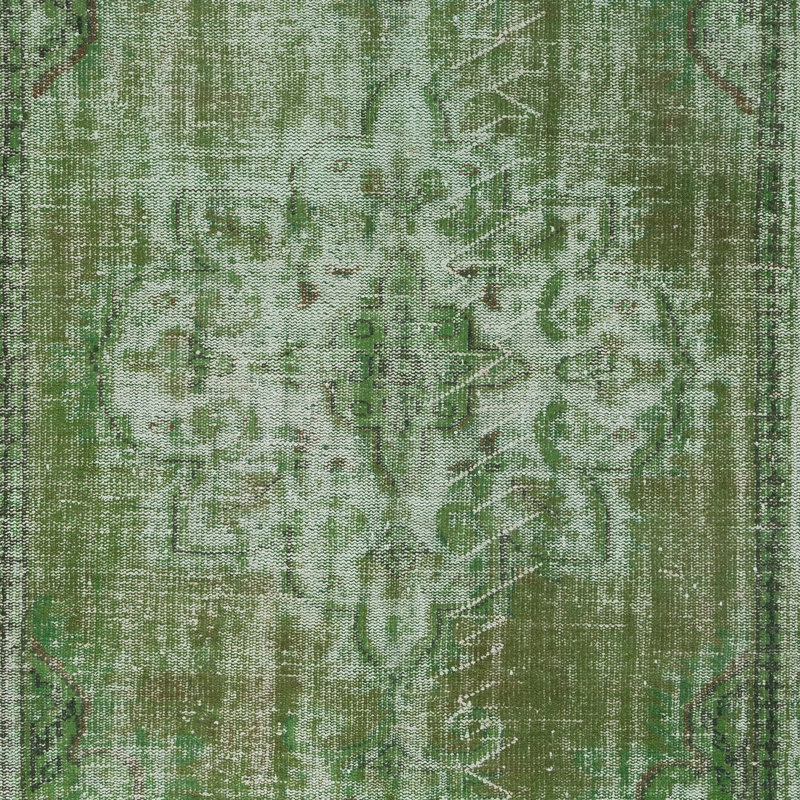 Tapis turc 5,5 x 9 pi fabriqué à la main en vert, tapis moderne, art pour le plancher