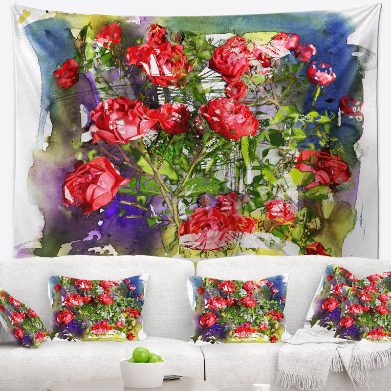Tapisserie aquarelle de bouquet de roses florales, H 68 po x l 80 po