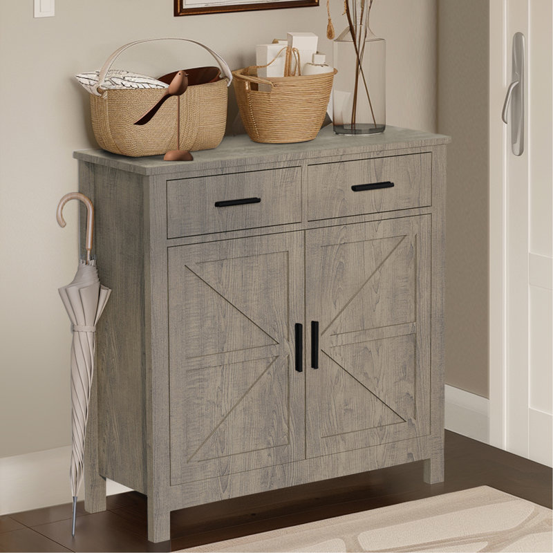 Kitchen Storage Cabinet, Modern Farmhouse Buffet Cabinet With Storage, Coffee Bar With 2 Drawers And 2 Doors, Floor Sideboard Buffet For Living Room, Dining Room, Bathroom,(Grey)