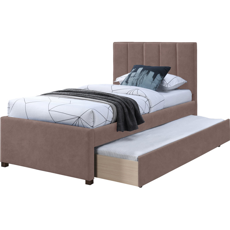 Upholstered Panel Bed, Brown Vegan Leather