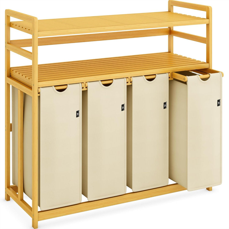 Rangement en bambou pour panier à linge, Blanc, 39.4" H  x 40.5" W x 16.3" D