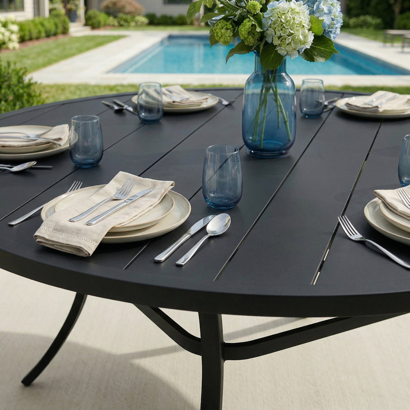 53" Patio Metal Round Dining Table, Black