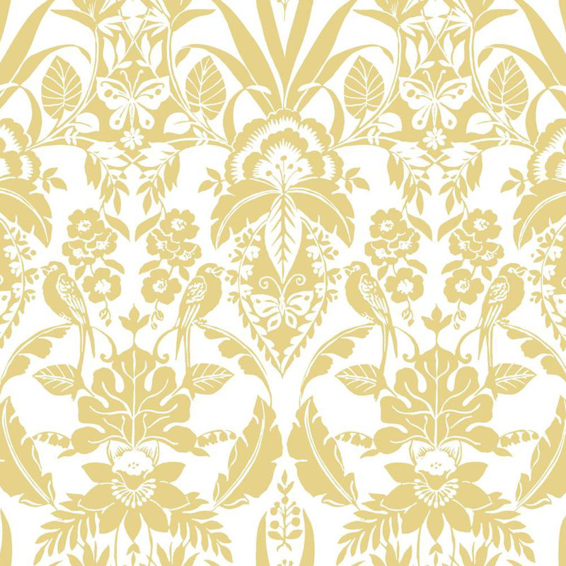 Rouleau de papier peint adhésif Botanical Damask L 27 pi x l 27 po, Jaune
